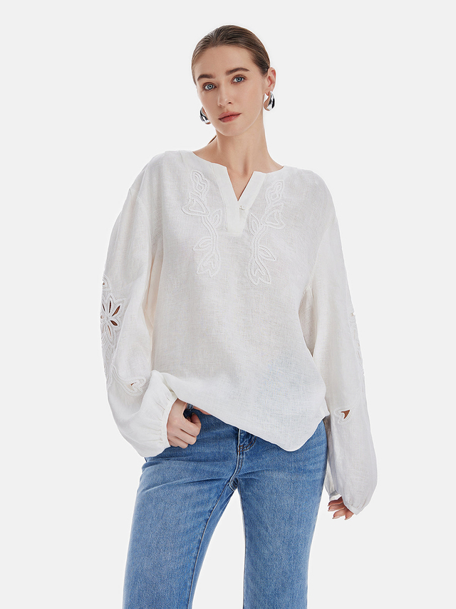 Custom Wholesale Relaxed Embroidered Hollow-Out Top
