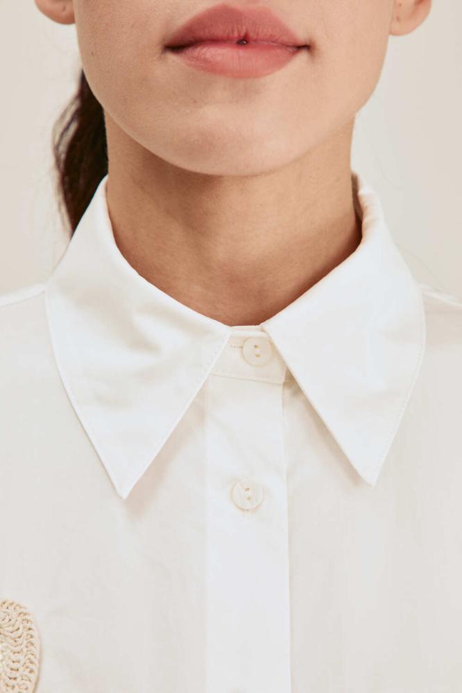 Women's Cotton Sunflower Crochet Applique White Shirt Manufacturer