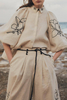 Women's Floral Print Shirt Pants sets with Pocket Turn-Down Collar Half Bell Sleeve