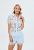 Women's Blue Cashew Nut flower Hallow out Laser Embroidery Shirts Sets Manufacturer