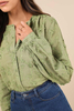 Women's Contemporary Flirt Green Embroidered Balloon Sleeve Shirt