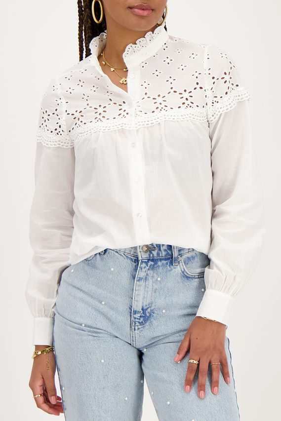 Custom Wholesale Blouse With Embroidery And Ruffled Collar
