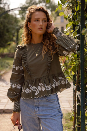 Custom Wholesale Blouse With White Embroidery