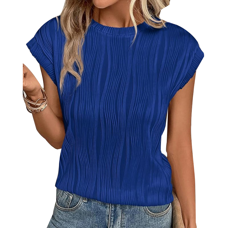 Women's Summer Going Out Tops Dressy Casual Crewneck Short Sleeve Textured Basic Cute Trendy T Shirts Tee Blouse