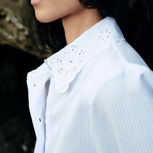 Women's Fashion Long Sleeves Button Down Shirt Eyelet Embroidery Cropped Shirt Hollow Out Tops Lapel Collar Work Shirts