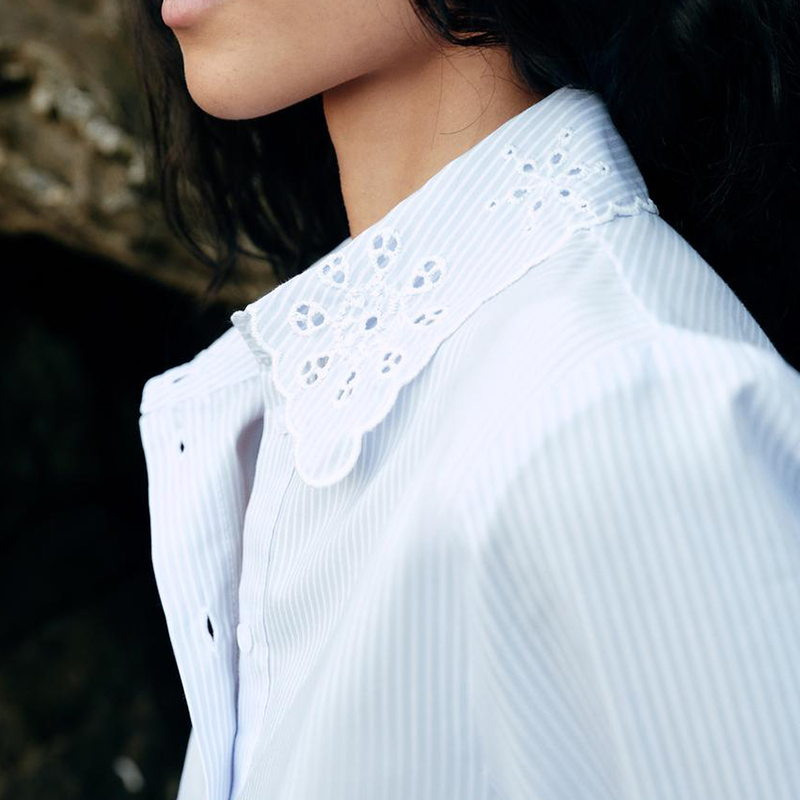 Women's Fashion Long Sleeves Button Down Shirt Eyelet Embroidery Cropped Shirt Hollow Out Tops Lapel Collar Work Shirts