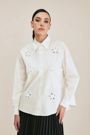 Women's Cotton Roses and Beads Applique White Shirt Factory