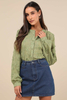 Women's Contemporary Flirt Green Embroidered Balloon Sleeve Shirt