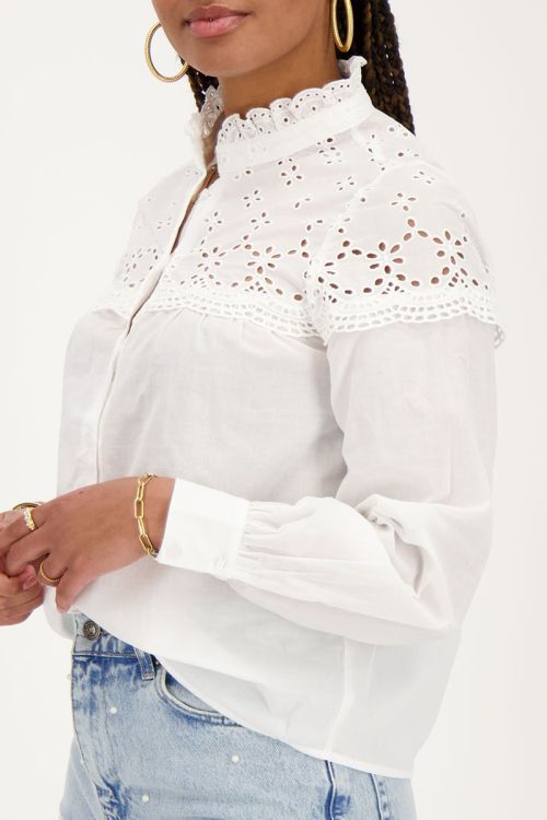 Custom Wholesale Blouse With Embroidery And Ruffled Collar