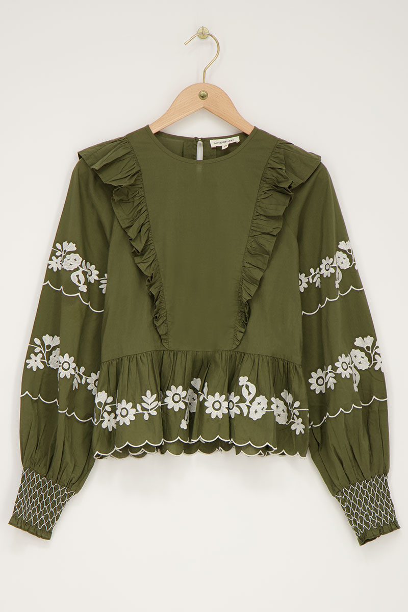 Custom Wholesale Blouse With White Embroidery