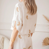Women's Spring Summer Embroidered Oversized Shirt Fullover Embroidery with Shell Button Paisley Embroidery Adjustable Sleeve Tab Lapel Collar