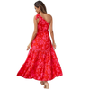Women's Floral Tiered Maxi Dress Knot One Shoulder Sleeveless Ruffle Hem Flowy Bohemian Long Dresses
