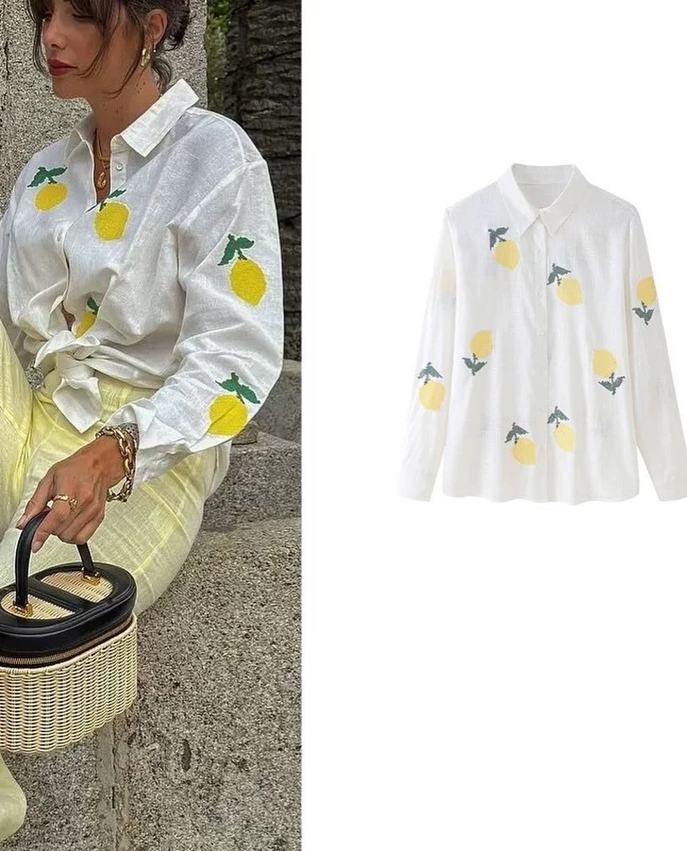 Custmized Wholesale Women's Shirt with Lemon Embroidery