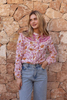 Custom Wholesale Blouse with pink floral print and embroidery