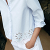 Women's Fashion Long Sleeves Button Down Shirt Eyelet Embroidery Cropped Shirt Hollow Out Tops Lapel Collar Work Shirts