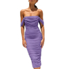 Women's Summer Off The Shoulder Ruched Bodycon Dresses Sleeveless Fitted Party Club Midi Dress