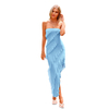 Women's Summer Long Formal Cocktail Dress Strapless Tube Asymmetrical Flowy Ruffle Maxi Fitted Bodycon Dresses
