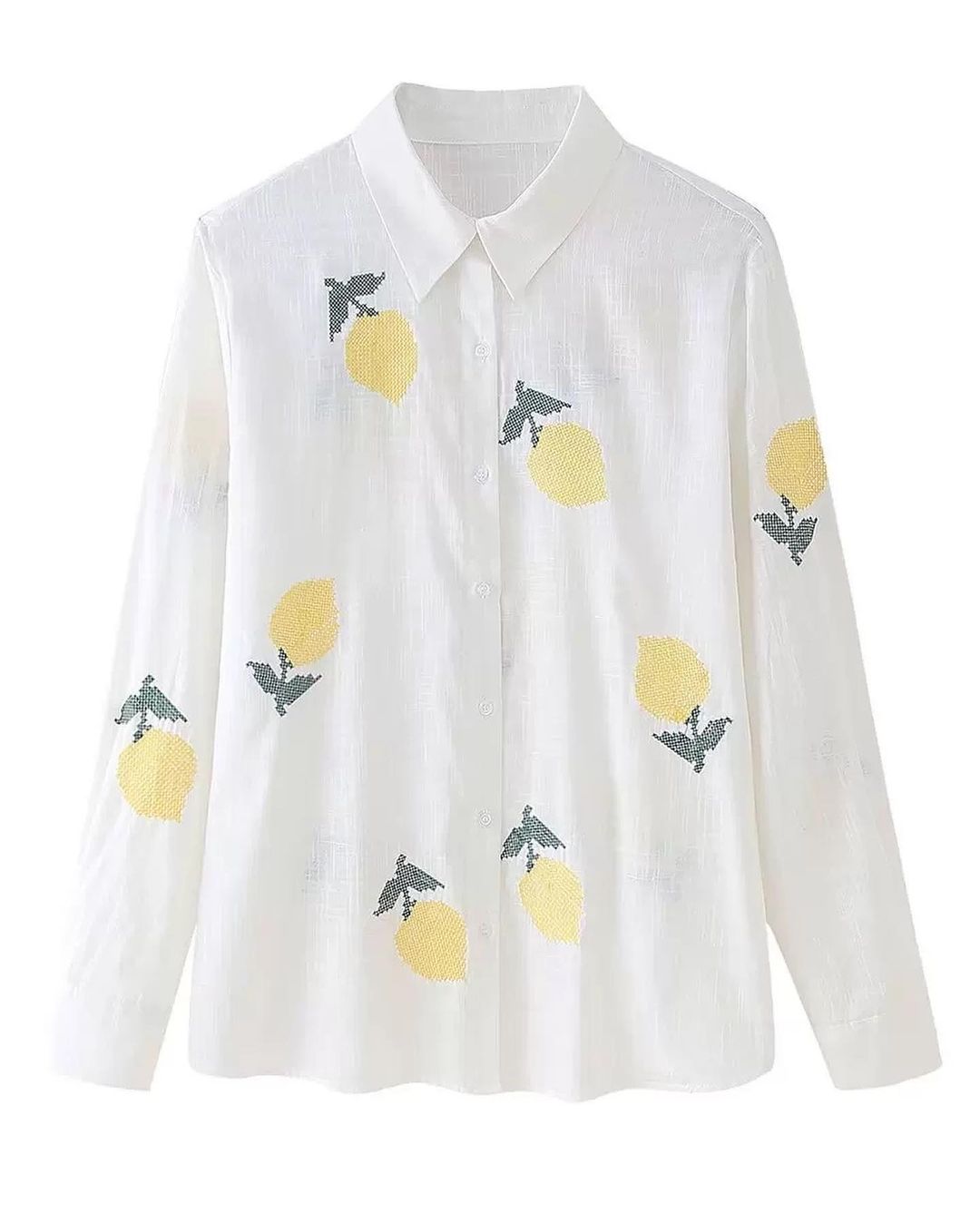 Custmized Wholesale Women's Shirt with Lemon Embroidery