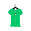 Ladies' T Shirt Short Sleeve Hallow Out at Chest Front Placket with Golden Buttons