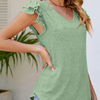 Women's 2024 Summer Basic Tops Flattering V Neckline Tee Shirts Casual Ruffle Short Sleeve V Neck T Shirts Blouses 