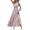 Women's Floral Tiered Maxi Dress Knot One Shoulder Sleeveless Ruffle Hem Flowy Bohemian Long Dresses