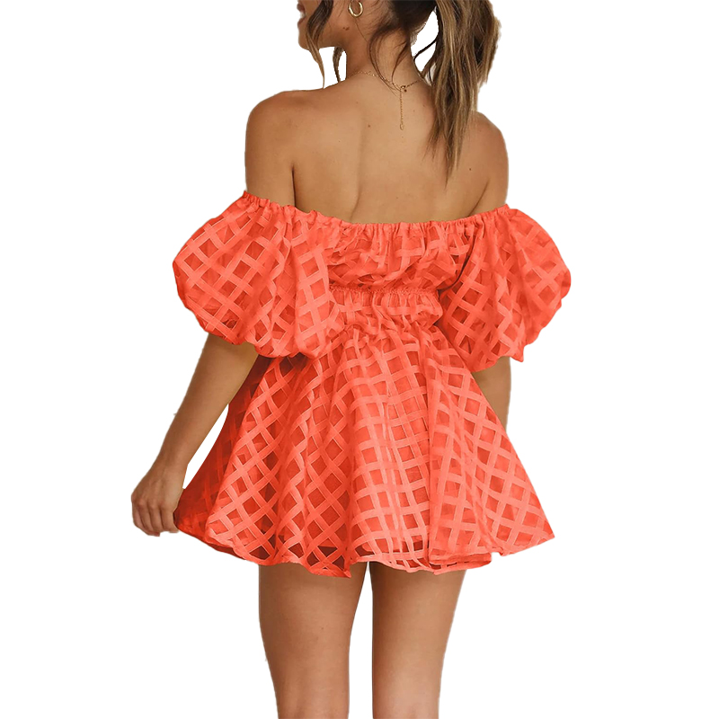 Women's Off The Shoulder Babydoll Dress Short Puff Sleeve Casual A Line Ruffle Summer Dresses