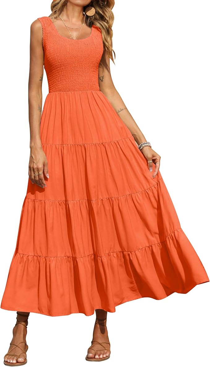 Wholesale Custom Women's Loose A-Line Sihouette Smocked Maxi Dress