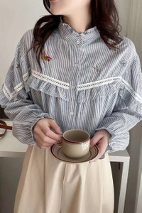 Wholesale Custom Embroidered Striped Blouse Shirt