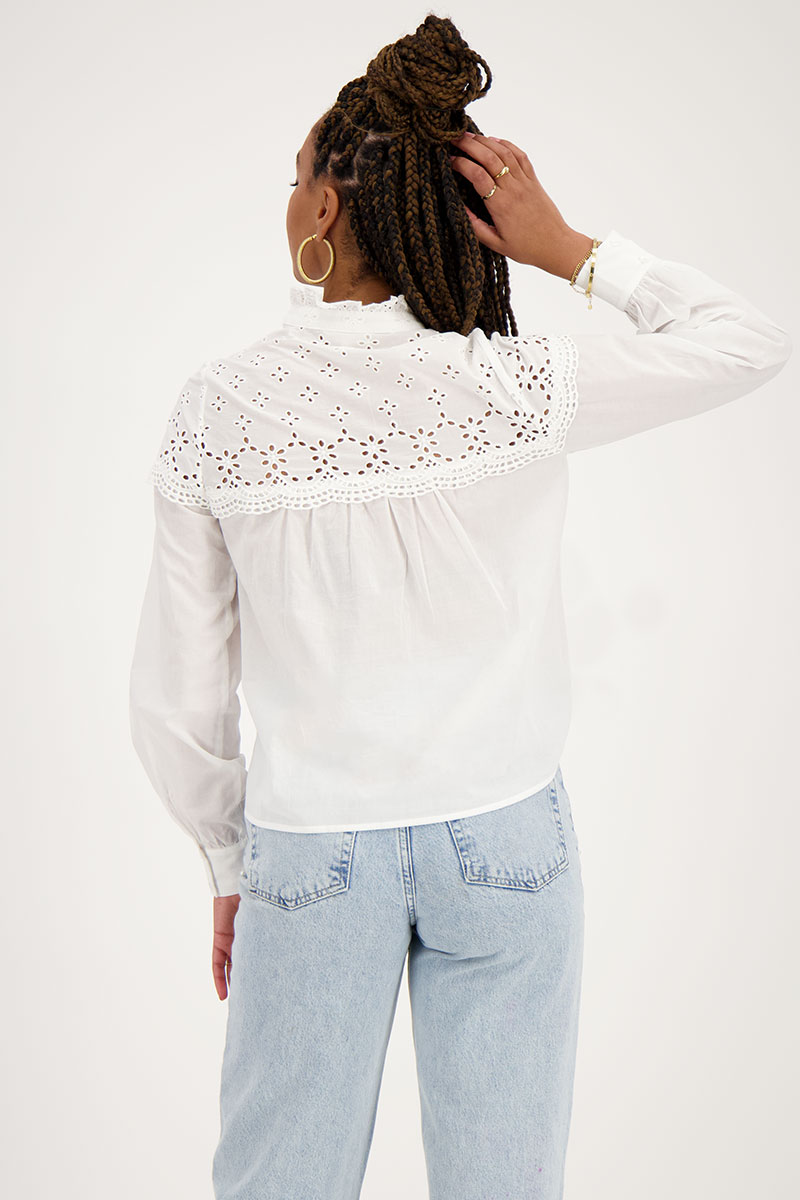 Custom Wholesale Blouse With Embroidery And Ruffled Collar