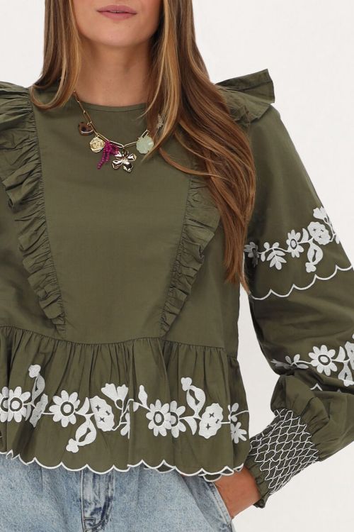 Custom Wholesale Blouse With White Embroidery