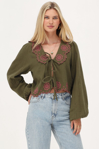 Custom Wholesale Blouse with Embroidery and Bows