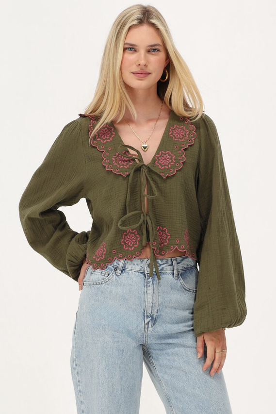 Custom Wholesale Blouse with Embroidery and Bows