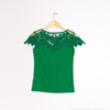 Women's Fashion Lace T Shirt with Short Lace Sleeves Round Neck Mesh Lace Hallow Out