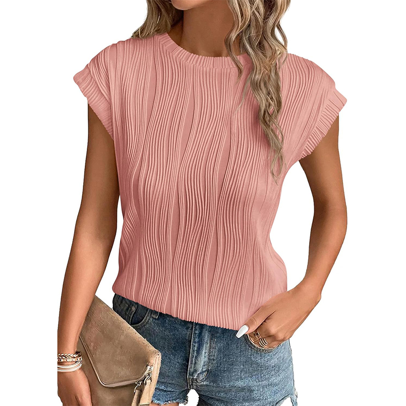 Women's Summer Going Out Tops Dressy Casual Crewneck Short Sleeve Textured Basic Cute Trendy T Shirts Tee Blouse