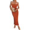 Women's Summer Sexy Ribbed Strapless Side Slit Long Going Out Casual Elegant Party Dresses Bodycon Maxi Tube Dress