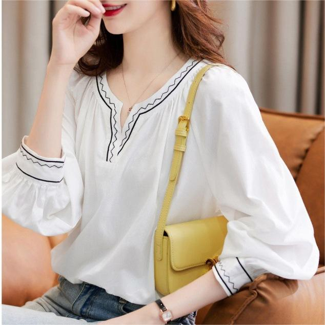 Wholesale Customized V-neck Blouse with Embroidery