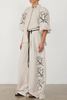 Women's Floral Print Shirt Pants sets with Pocket Turn-Down Collar Half Bell Sleeve
