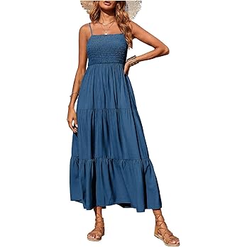 Wholesale Custom Women's Loose A-Line Sihouette Smocked Maxi Dress