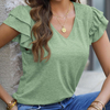 Women's 2024 Summer Basic Tops Flattering V Neckline Tee Shirts Casual Ruffle Short Sleeve V Neck T Shirts Blouses 