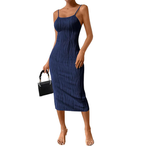 Women's Sexy Midi Bodycon Dress 2024 Summer Spaghetti Strap Sleeveless Knit Party Tight Fitted Dresses