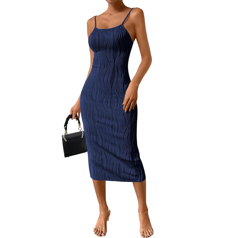 Women's Sexy Midi Bodycon Dress 2024 Summer Spaghetti Strap Sleeveless Knit Party Tight Fitted Dresses