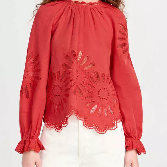 Wholesale Customized Women's Sleeves Blouse with Laser Embroidery
