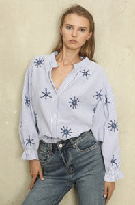 Wholesale Customized Women's Striped Fullover Embodiery Shirt