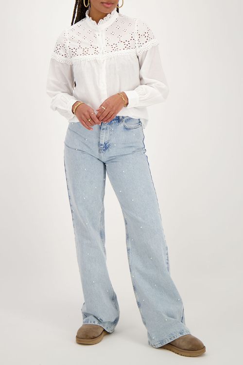 Custom Wholesale Blouse With Embroidery And Ruffled Collar