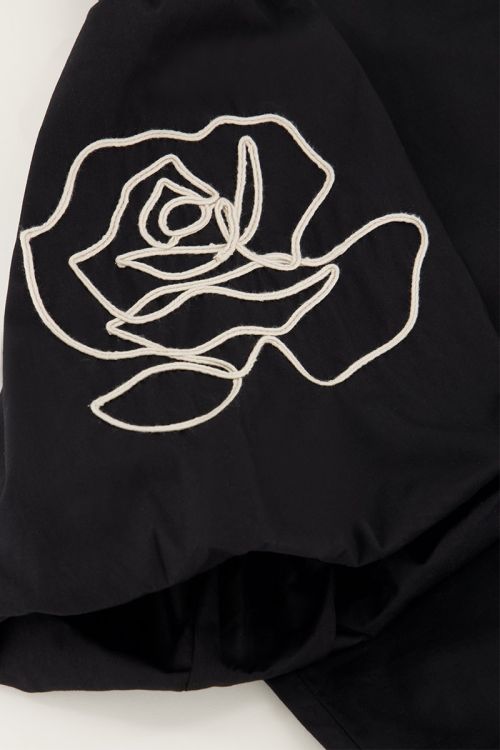 Custom Wholesale Beige Floral Embroidery Black Blouse