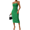 Women's Sexy Midi Bodycon Dress 2024 Summer Spaghetti Strap Sleeveless Knit Party Tight Fitted Dresses