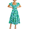 Women's Casual Summer Midi Dress Puffy Short Sleeve Square Neck Smocked Tiered Ruffle Dresses