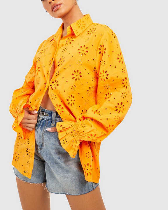 Wholesale Customized Oversize Embroidery Shirt Long Sleeve