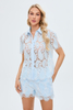 Women's Blue Cashew Nut flower Hallow out Laser Embroidery Shirts Sets Manufacturer