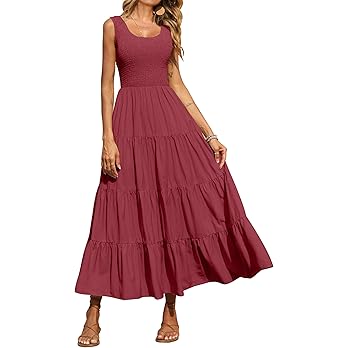 Wholesale Custom Women's Loose A-Line Sihouette Smocked Maxi Dress